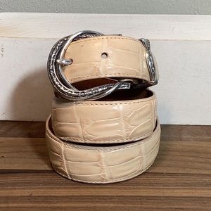 Brighton Soft Peach Croc Embossed Leather Belt Signature Silver Hardware Medium